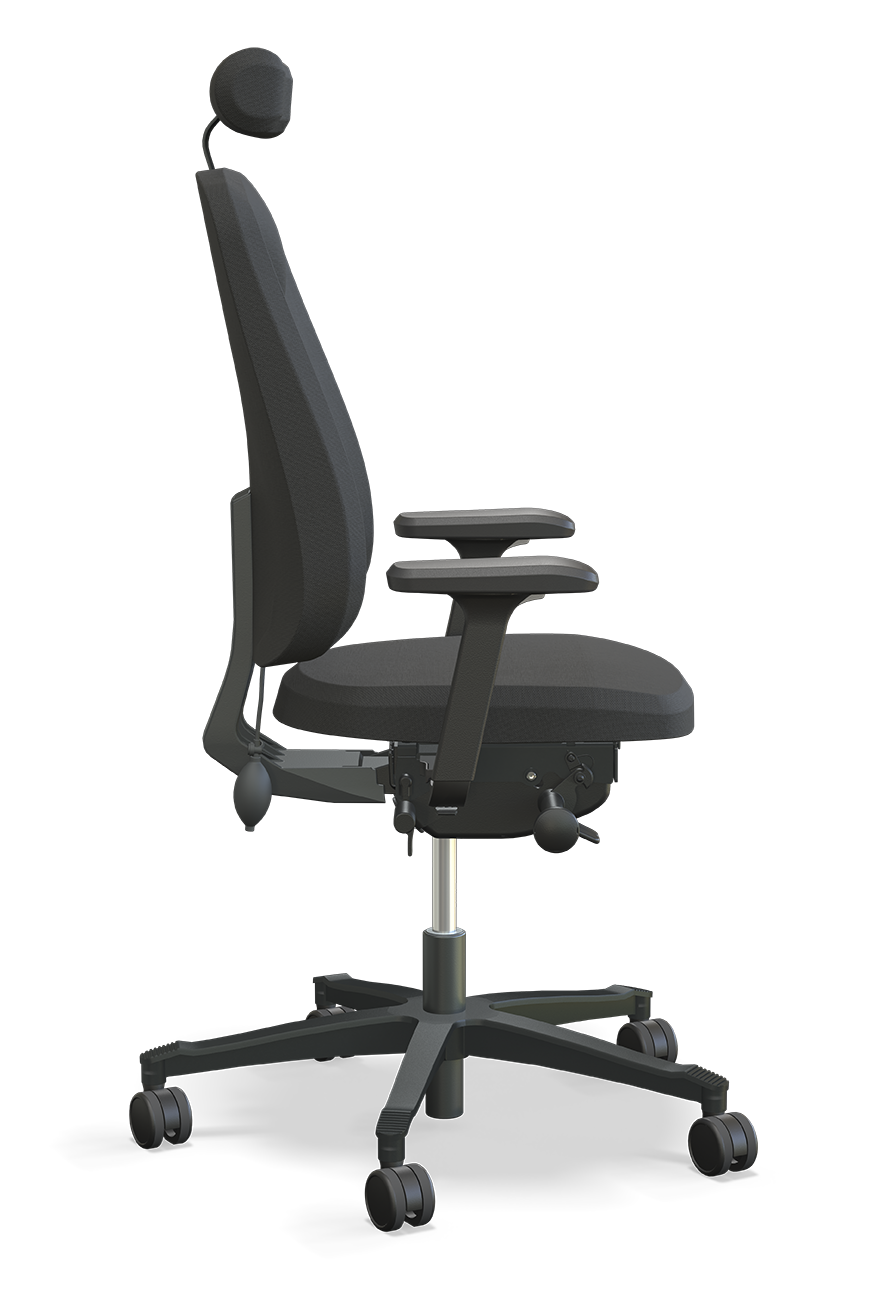 Kontorstol Höganäs 280 i svart med nackstöd och armstöd, ergonomisk och justerbar kontorsstol i premiumkvalitet.