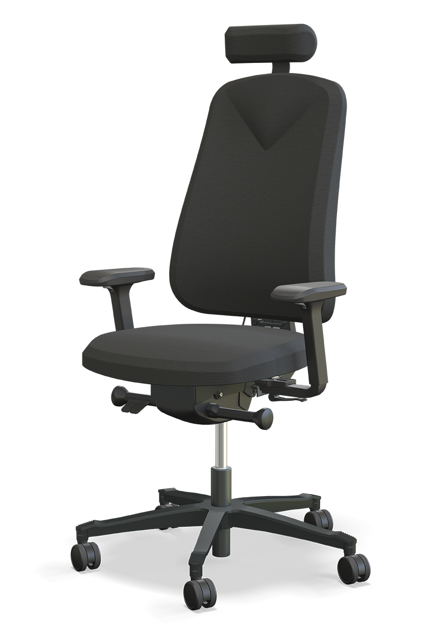 Kontorstol Höganäs 290 svart med nackstöd och armstöd, ergonomisk design för optimal komfort och stöd.