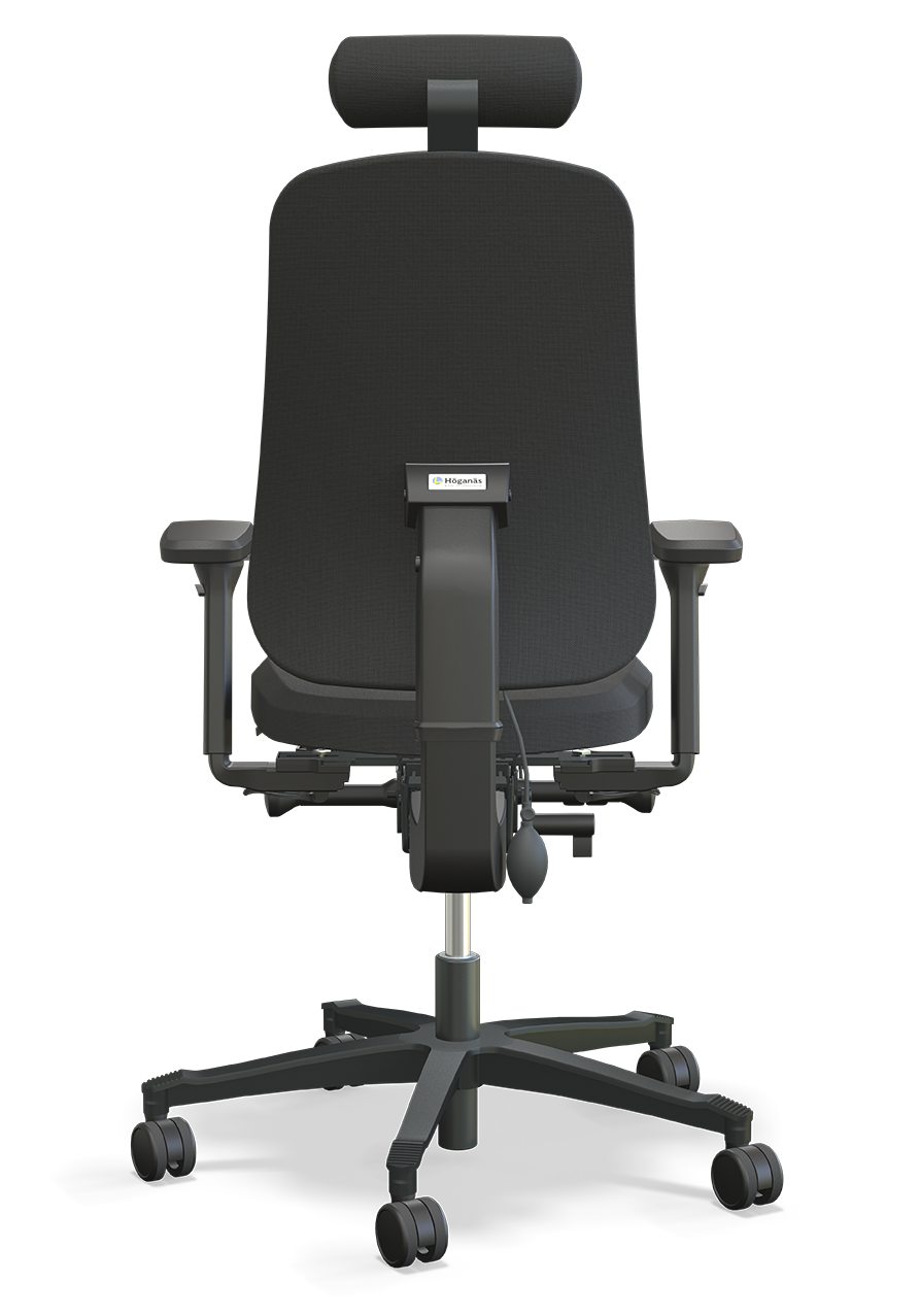 Kontorstol Höganäs +380 i svart med nackstöd, backup och armstöd, ergonomisk och justerbar kontorsstol.