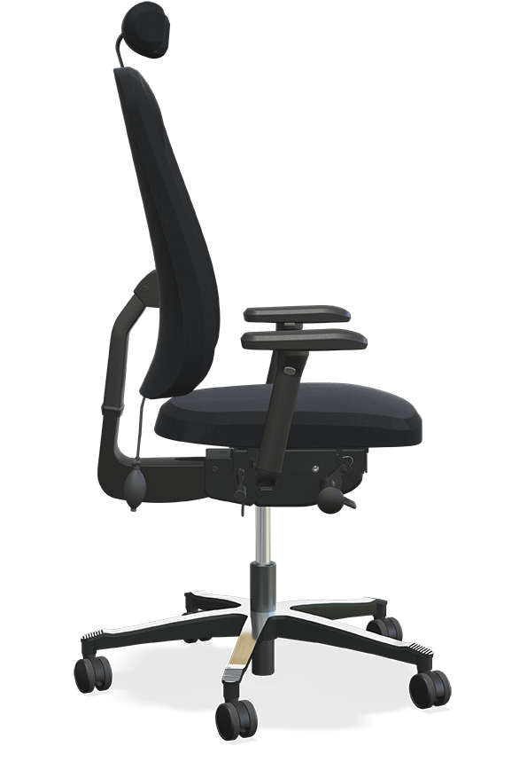 Kontorstol Höganäs +390 med nackstöd, backup och armstöd i svart för aktivt och ergonomiskt sittande.