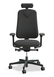 Kontorstol Höganäs +390 svart med nackstöd, armstöd och ergonomisk design för aktivt sittande hela dagen.