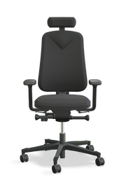 Kontorstol Höganäs 280 i svart med nackstöd och armstöd, ergonomisk och justerbar för kontorsarbete.