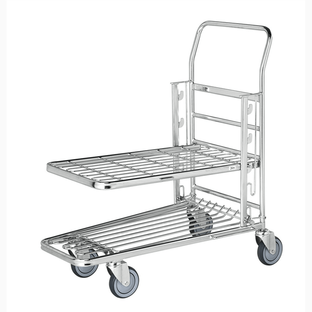 Butiksvagn med ställbart gallerhyllplan, 860x530x1010 mm, med broms