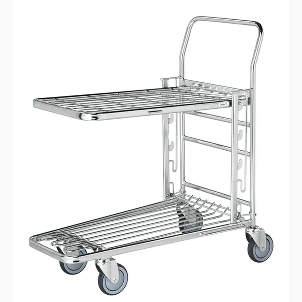 Butiksvagn med ställbart gallerhyllplan, 860x530x1010 mm, med broms