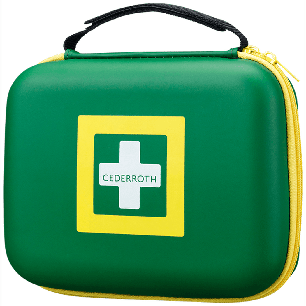 Första Hjälpen-kit Cederroth Mellan grön kompakt förbandsväska med bärhandtag och gul dragkedja.