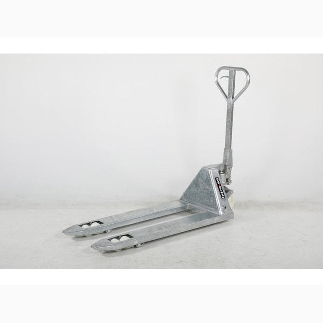 Galvaniserad Pallyftare, 2500kg, 540x1150mm med boggi/nylon hjul för korrosionsbeständig och hygienisk hantering.
