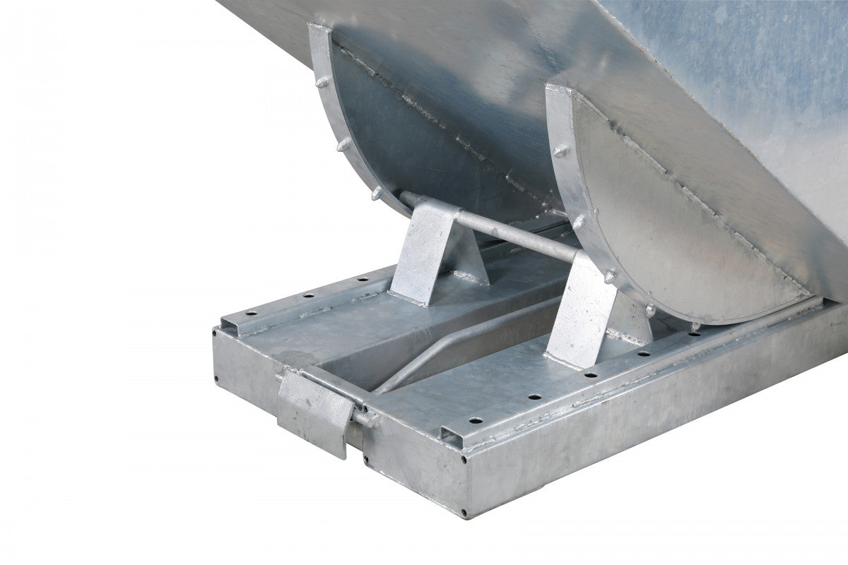 Galvaniserad tippcontainer, 1100 liter, 2500kg med robust, rostskyddad stålkonstruktion och smidig tippfunktion för effektiv avfallshantering.