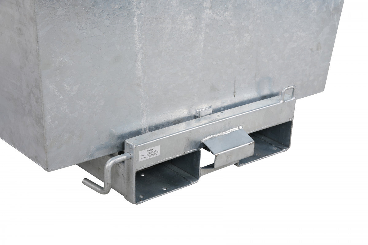 Galvaniserad tippcontainer, 1100 liter, 2500kg med robust stålkonstruktion och säker tippfunktion för effektiv avfallshantering.
