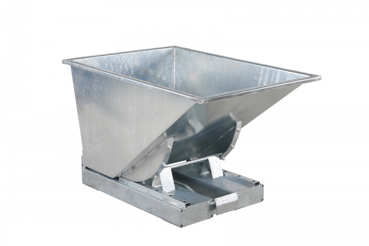 Galvaniserad tippcontainer, 300 liter, 2500kg med robust stålkonstruktion och smidig tippfunktion för effektiv avfallshantering.