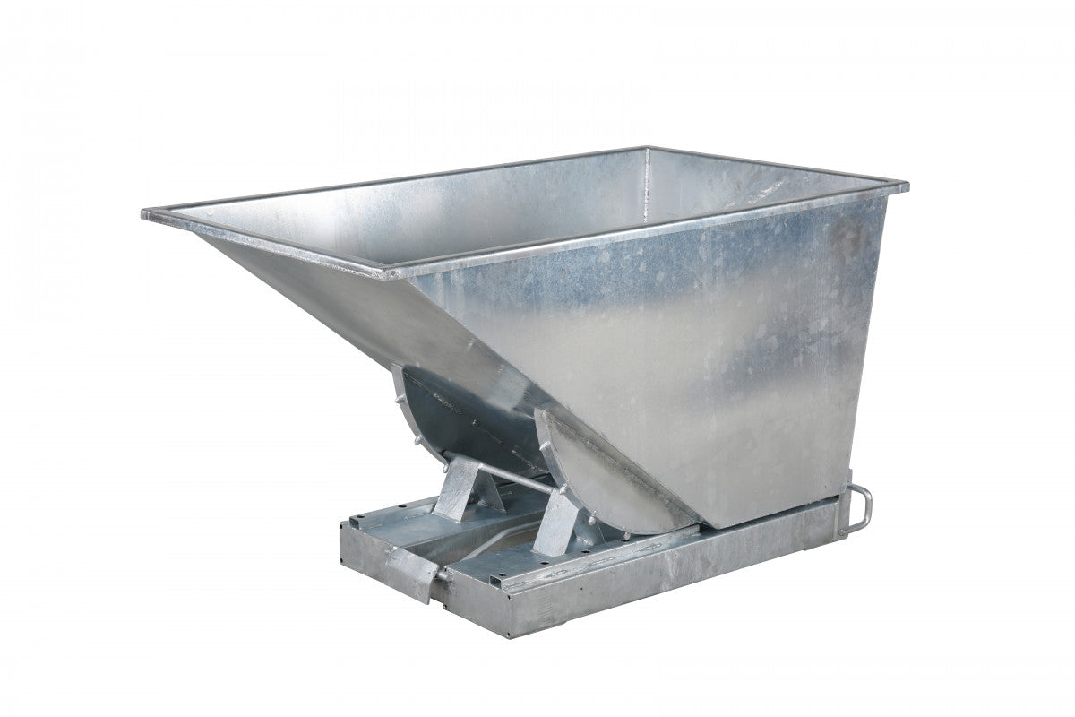 Galvaniserad tippcontainer, 600 liter, 2500kg med robust stålkonstruktion och tippfunktion för effektiv avfallshantering.