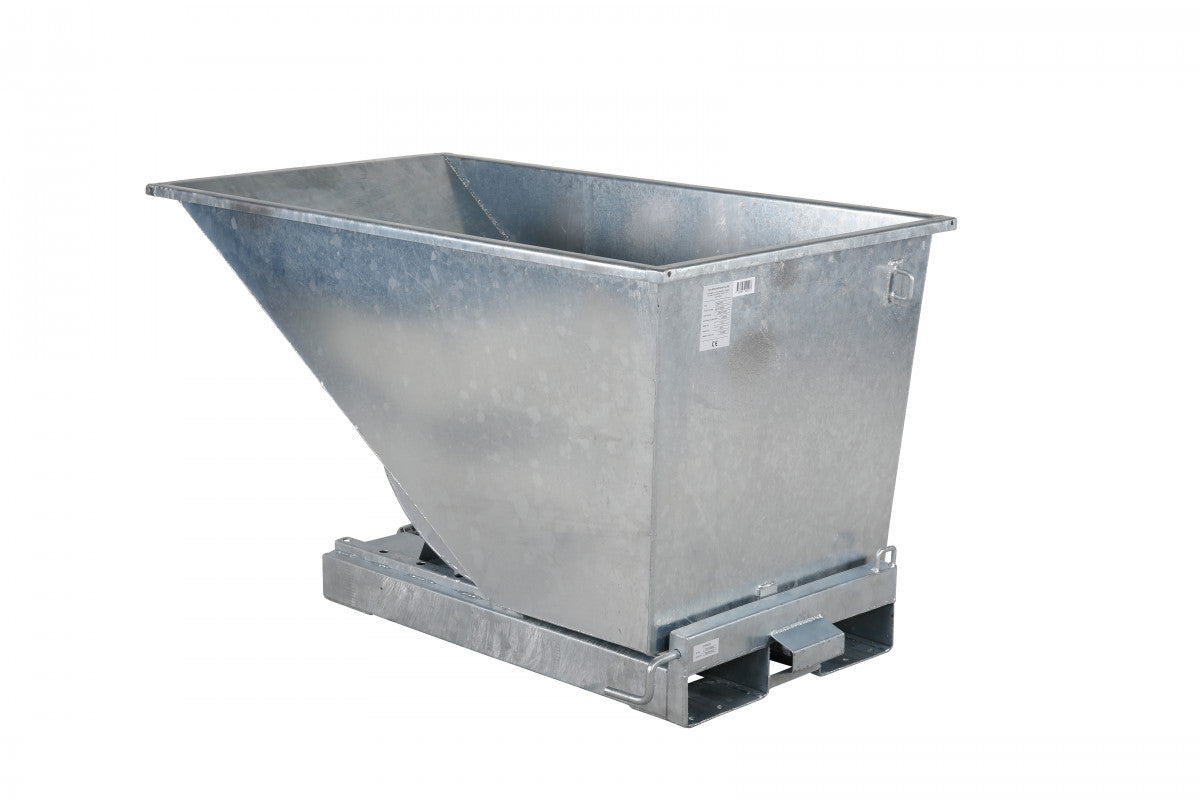 Galvaniserad tippcontainer, 600 liter, 2500kg med robust stålkonstruktion och effektiv tippfunktion för tuff avfallshantering.