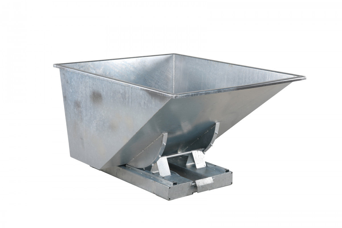 Galvaniserad tippcontainer, 900 liter, 2500kg med robust stålkonstruktion och smidig tippfunktion för effektiv avfallshantering.
