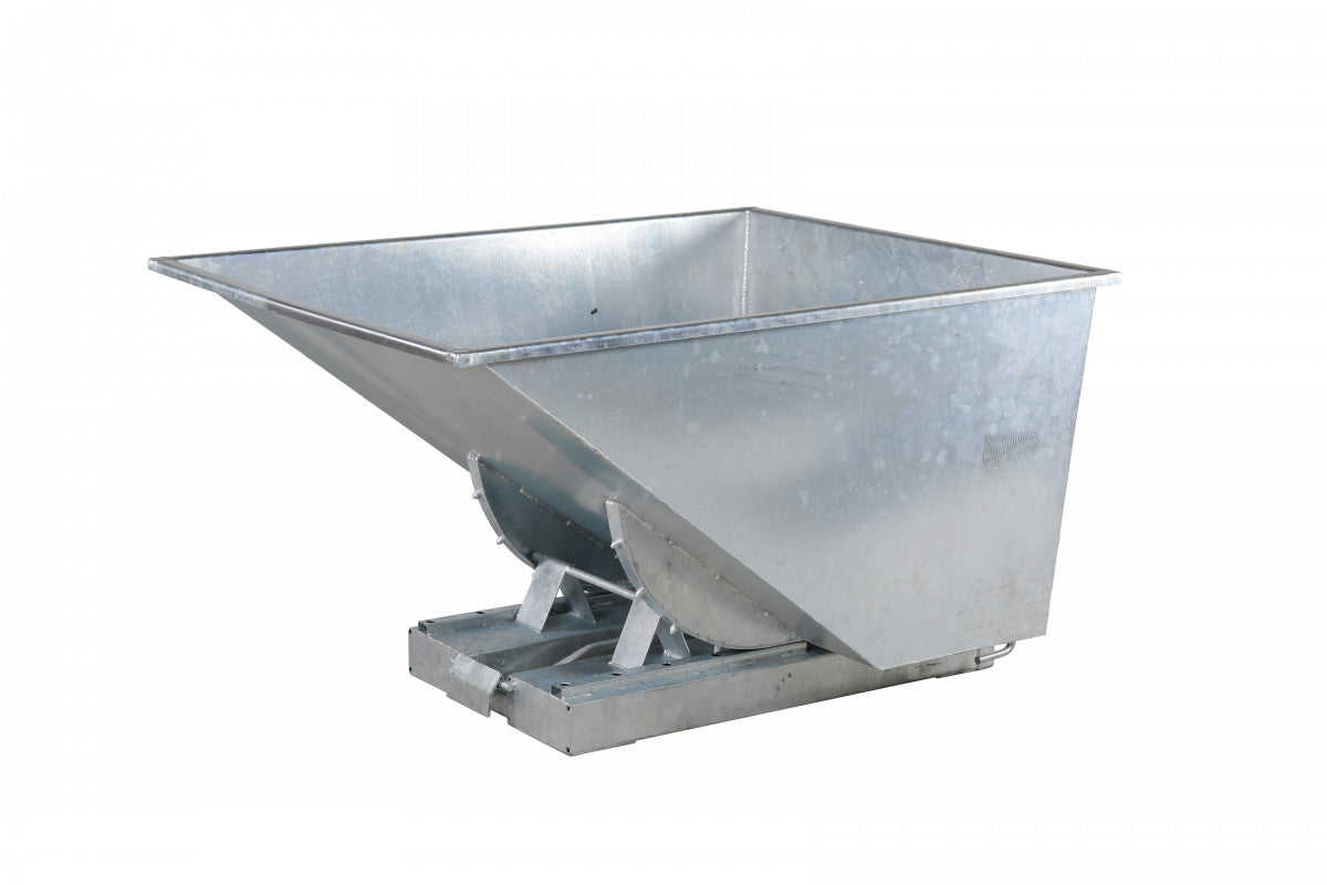 Galvaniserad tippcontainer, 900 liter, 2500kg i robust galvaniserat stål med smidig tippfunktion för effektiv avfallshantering.