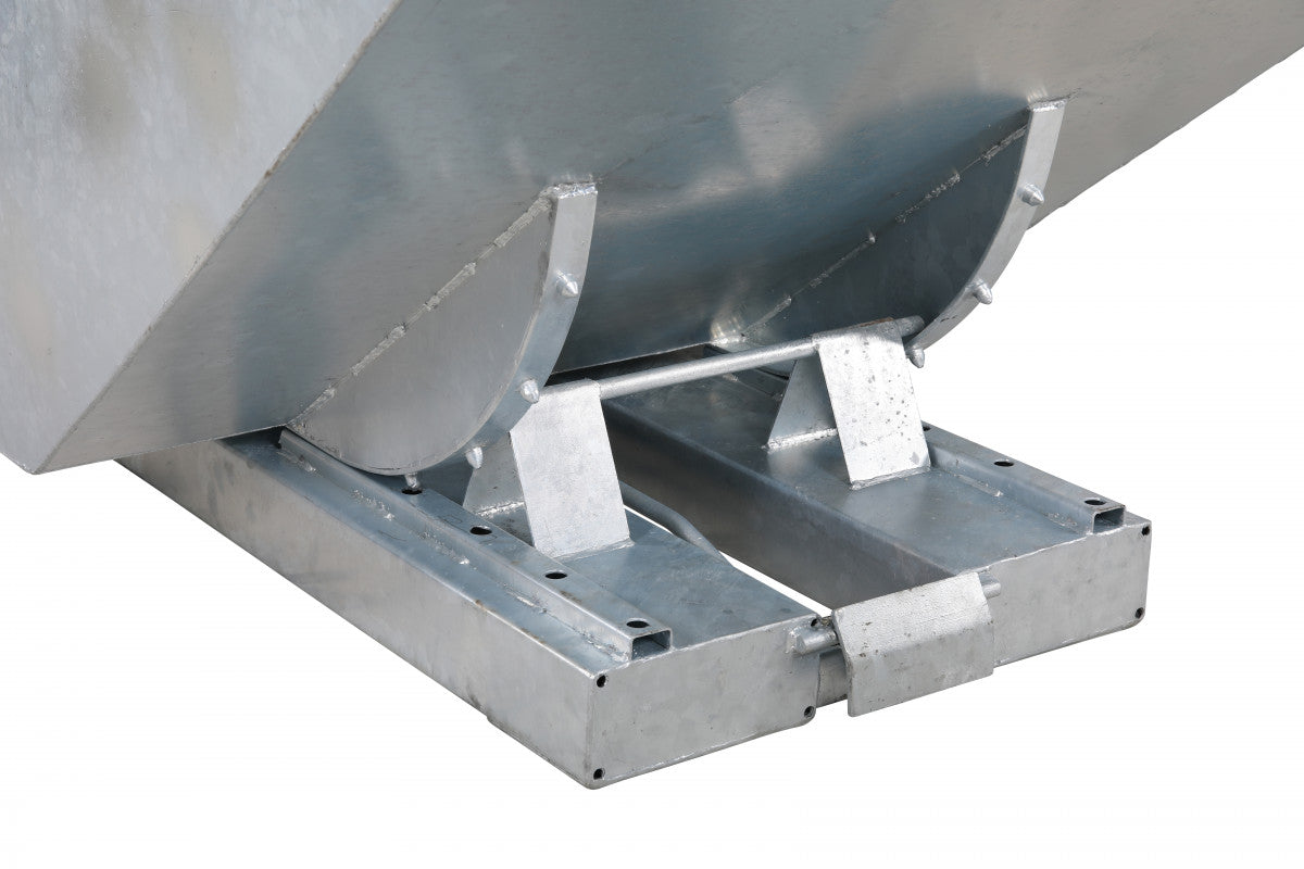 Galvaniserad tippcontainer, 900 liter, 2500kg med slitstark stålkonstruktion och smidig tippfunktion för effektiv avfallshantering.