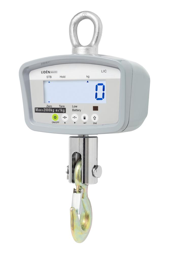 Kranvåg 200kg-2000kg, LIC med tydlig LCD-display och krok för exakt industriell vägning upp till 2000 kg.