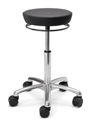 Sadelstol Circle Svart med mjuk sits, höjdjustering och hjul för rörlighet i svart konstläder Puxx.