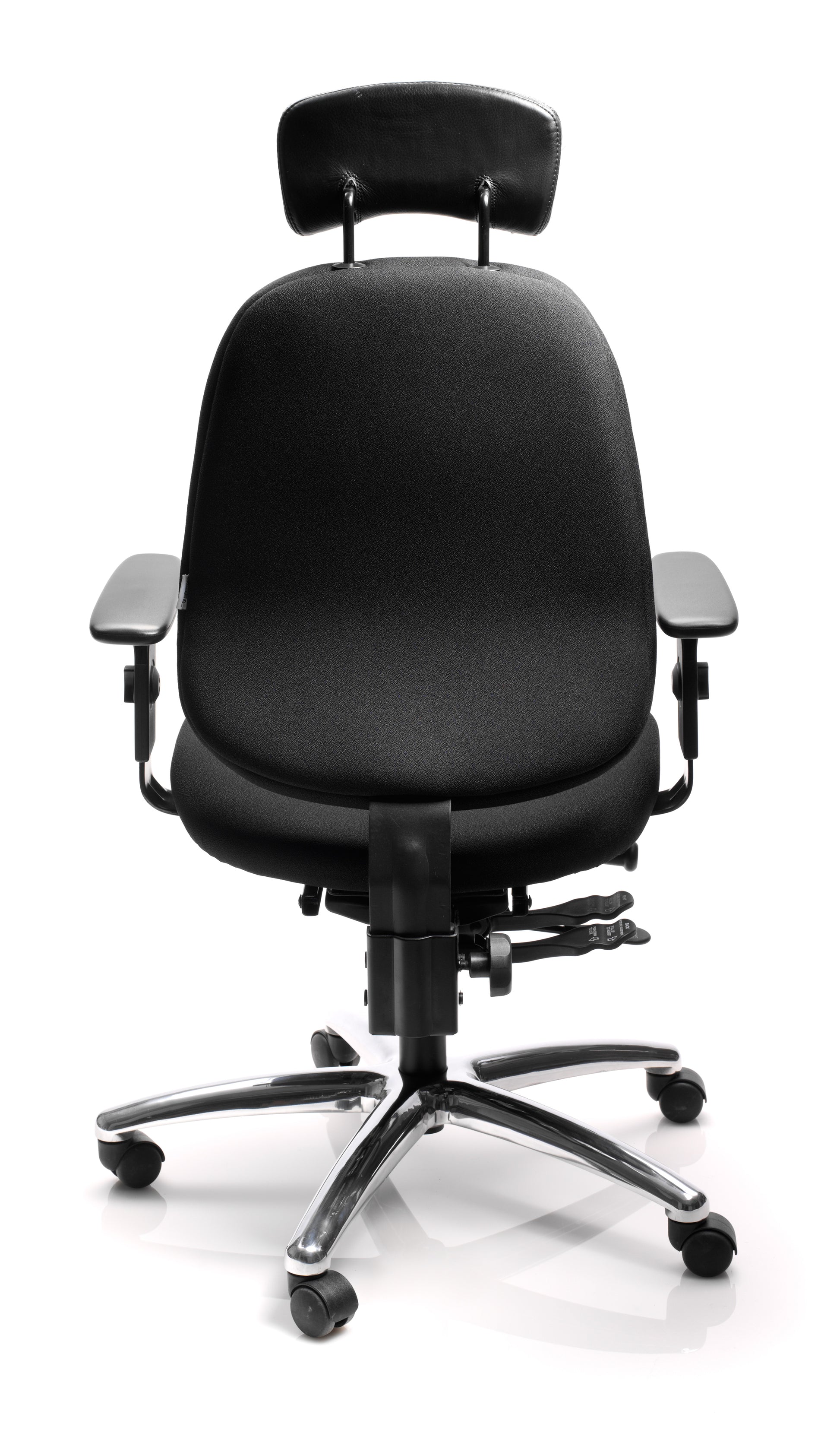 Kontorstol Ronna, nackstöd och armstöd i svart med justerbara funktioner för ergonomiskt kontorsarbete.