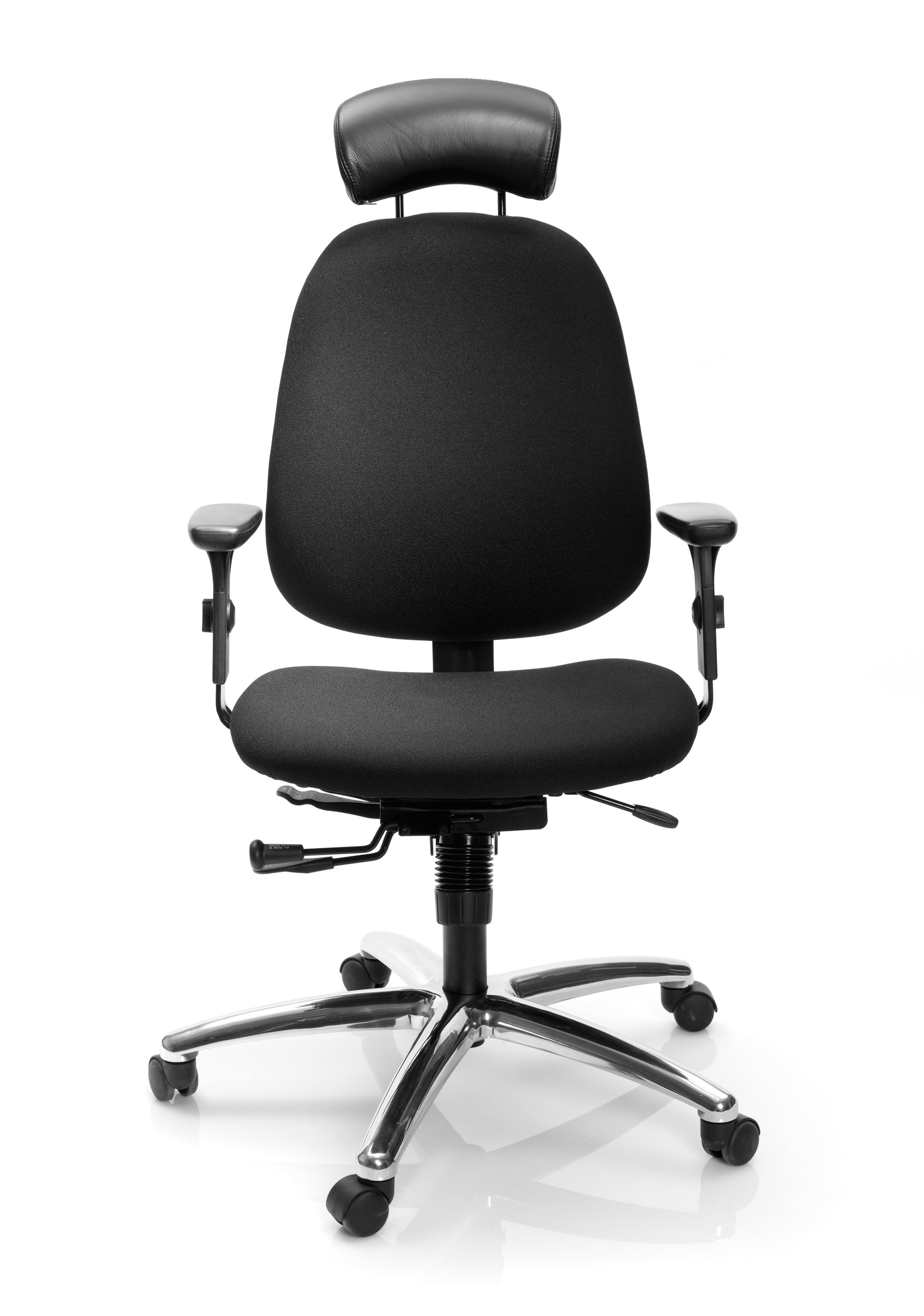 Kontorstol Ronna, nackstöd & armstöd, svart ergonomisk med justerbara funktioner för kontor och arbetsplats.