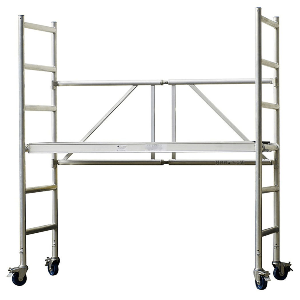 Rullställning, 1m-5,8m i aluminium med hjul och plattform för flexibel och stabil arbetsyta vid byggprojekt.