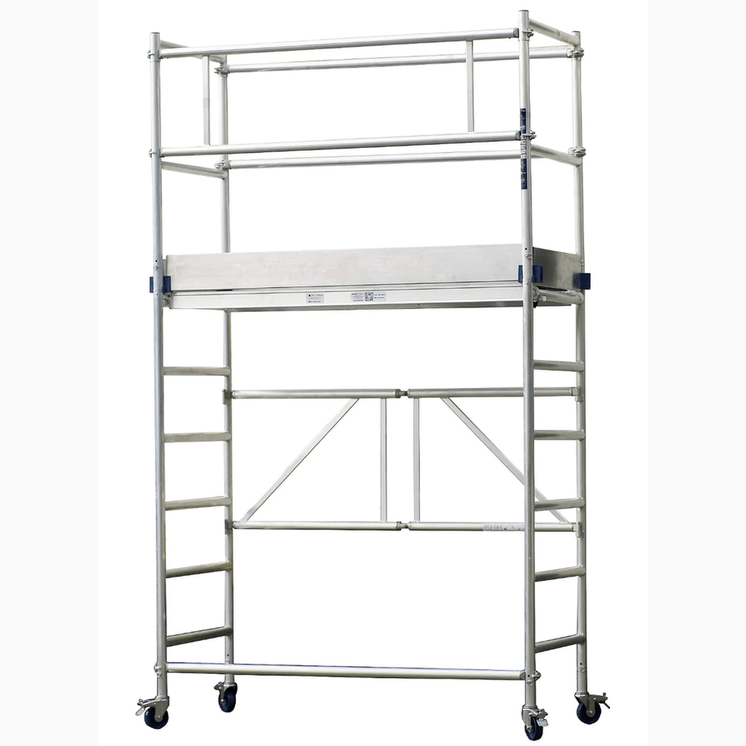 Rullställning, 1m-5,8m i aluminium med hjul och plattform för flexibel och stabil arbetsställning.