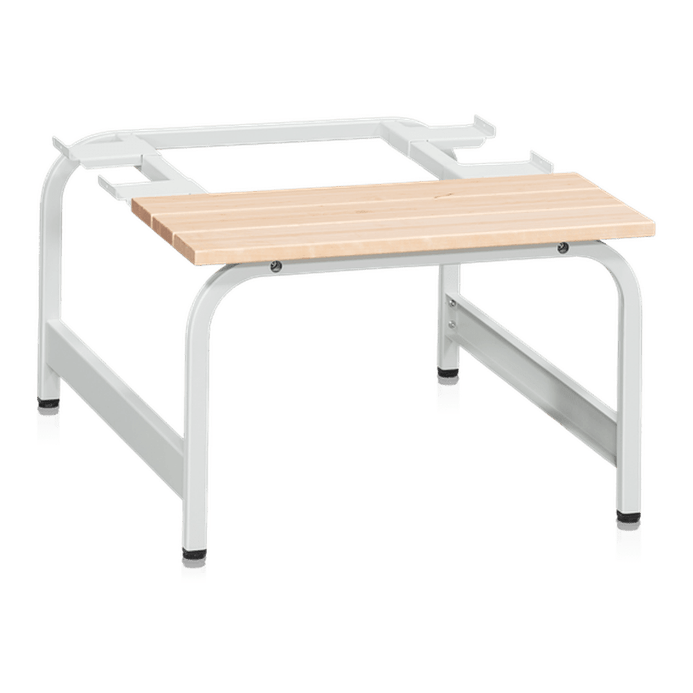 Sittbänk till klädskåp 2-Dörr B600 grå med robust bänkstativ och björksits för funktionell och stilren sittplats.
