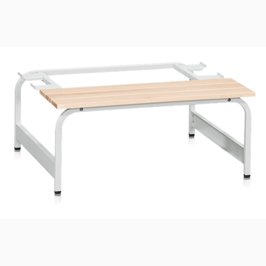 Sittbänk till klädskåp 3-Dörr B900 med robust stålram och sittdel i björk för praktisk och stilren användning.