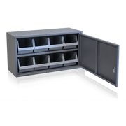 Skåp 1 hyllplan 660x280x360mm inkl 8 backar med nyckellås och flyttbart hyllplan för enkel organisering.