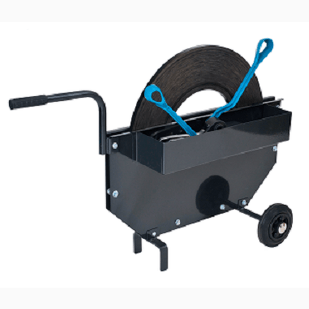 Startpaket stålband, 16x0,5mm, 300m med avrullare och bandsträckare för effektiv hantering och bandning.