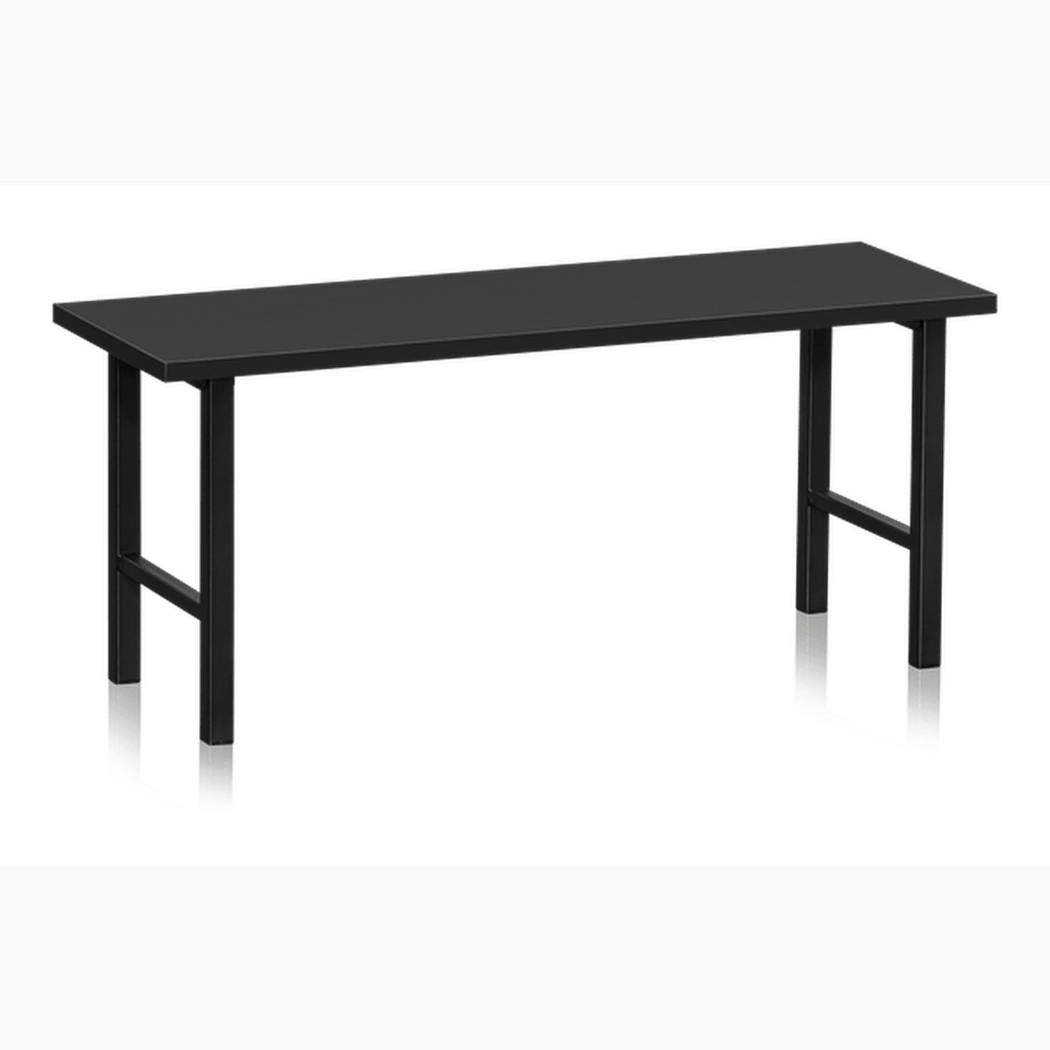 Sittbänk 1000-2000 mm Svart med stabil pulverlackerad stålkonstruktion och svart laminatsits för flexibel användning.