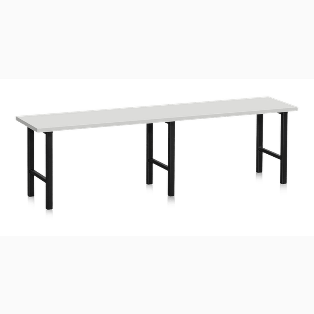 Sittbänk 1000-2000 mm Ljusgrå med stabil pulverlackerad stålkonstruktion och ljusgrå laminerad bänksits för omklädningsrum och hallar.