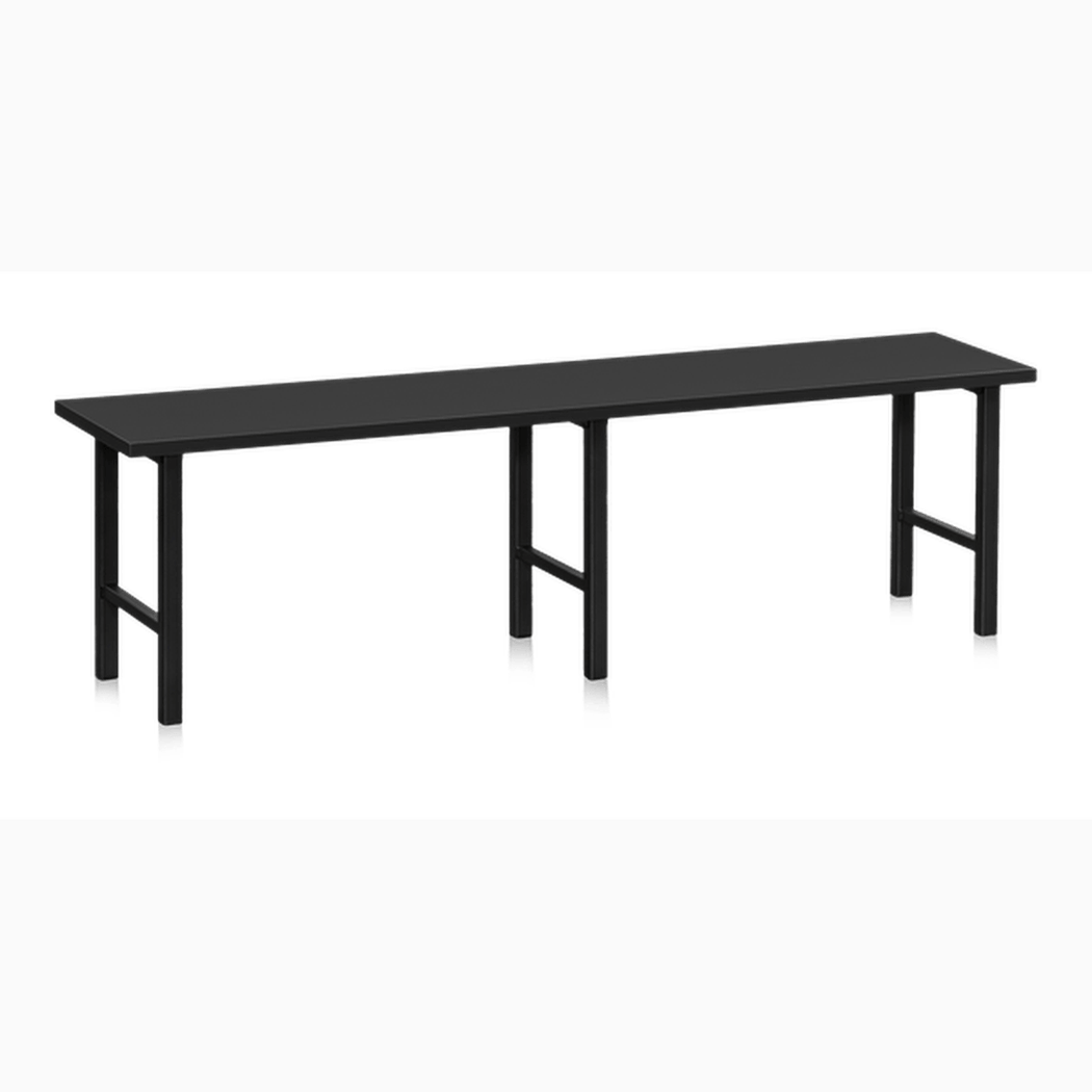 Sittbänk 1000-2000 mm Svart med stabil konstruktion, svart laminatsits och pulverlackerade stålrör för hållbarhet.
