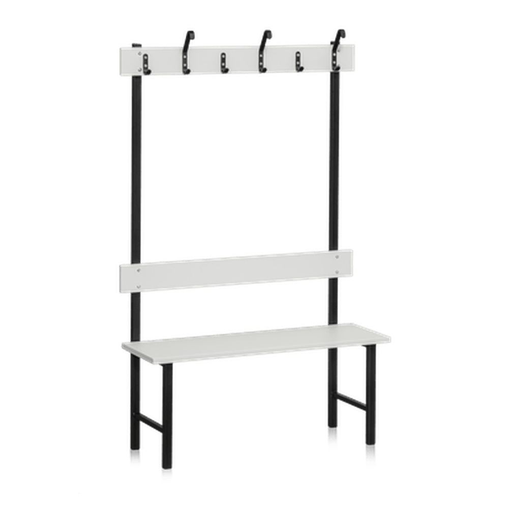 Sittbänk Enkelsektion 1000-2000 mm Ljusgrå med ljusgrå laminat, svart pulverlackerat underrede och kroklist.