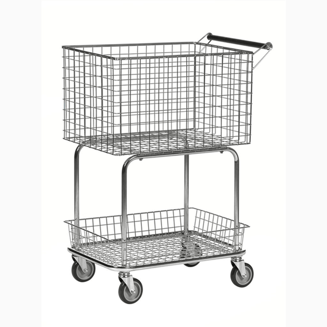 Allroundvagn 690x410x950 mm med broms, elförzinkad, 100 kg kapacitet och två korgar för enkel transport.