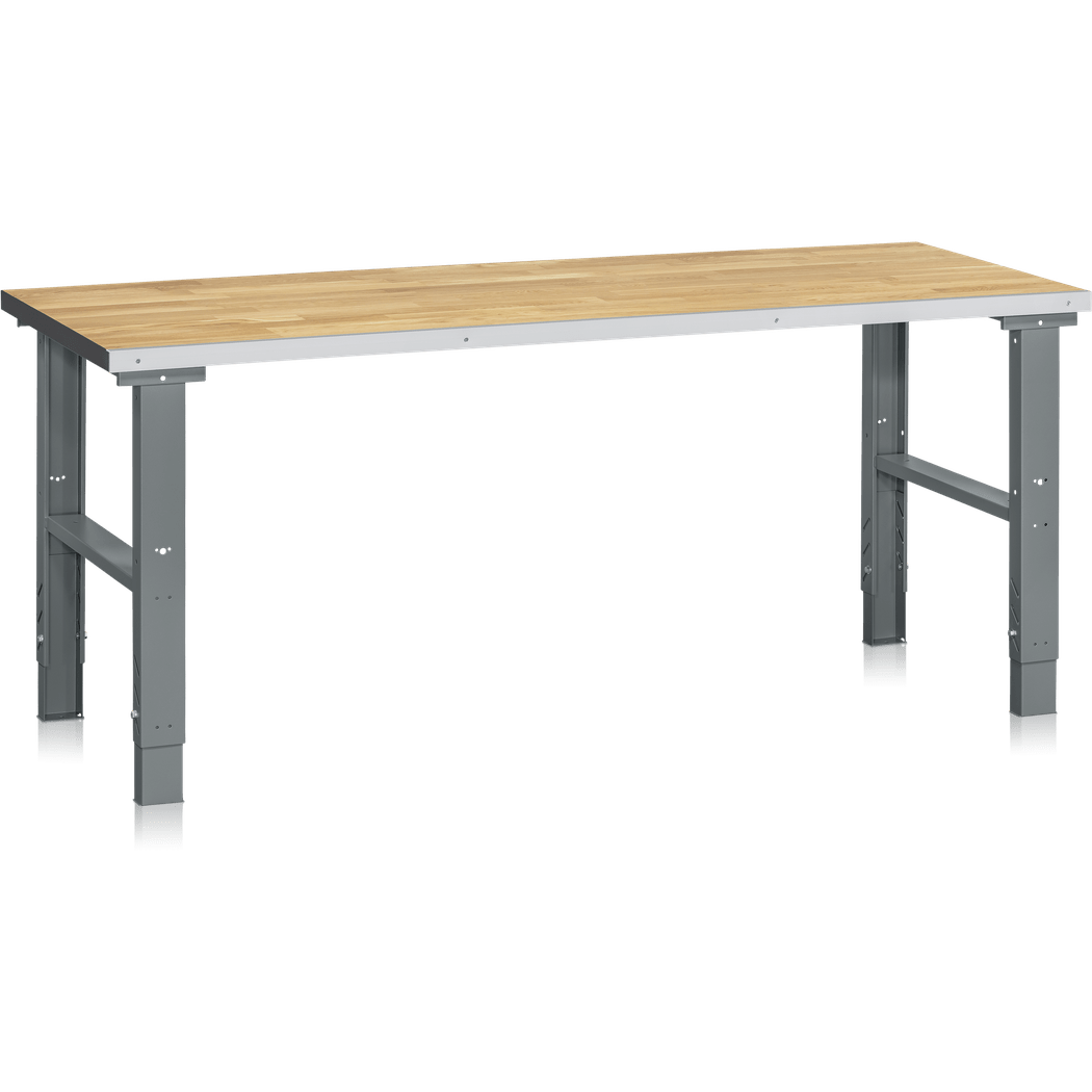 Arbetsbord HD 500kg med justerbara ben, stabil stålkonstruktion och slitstark ekparkettbordsplatta 1200-2500x800mm.