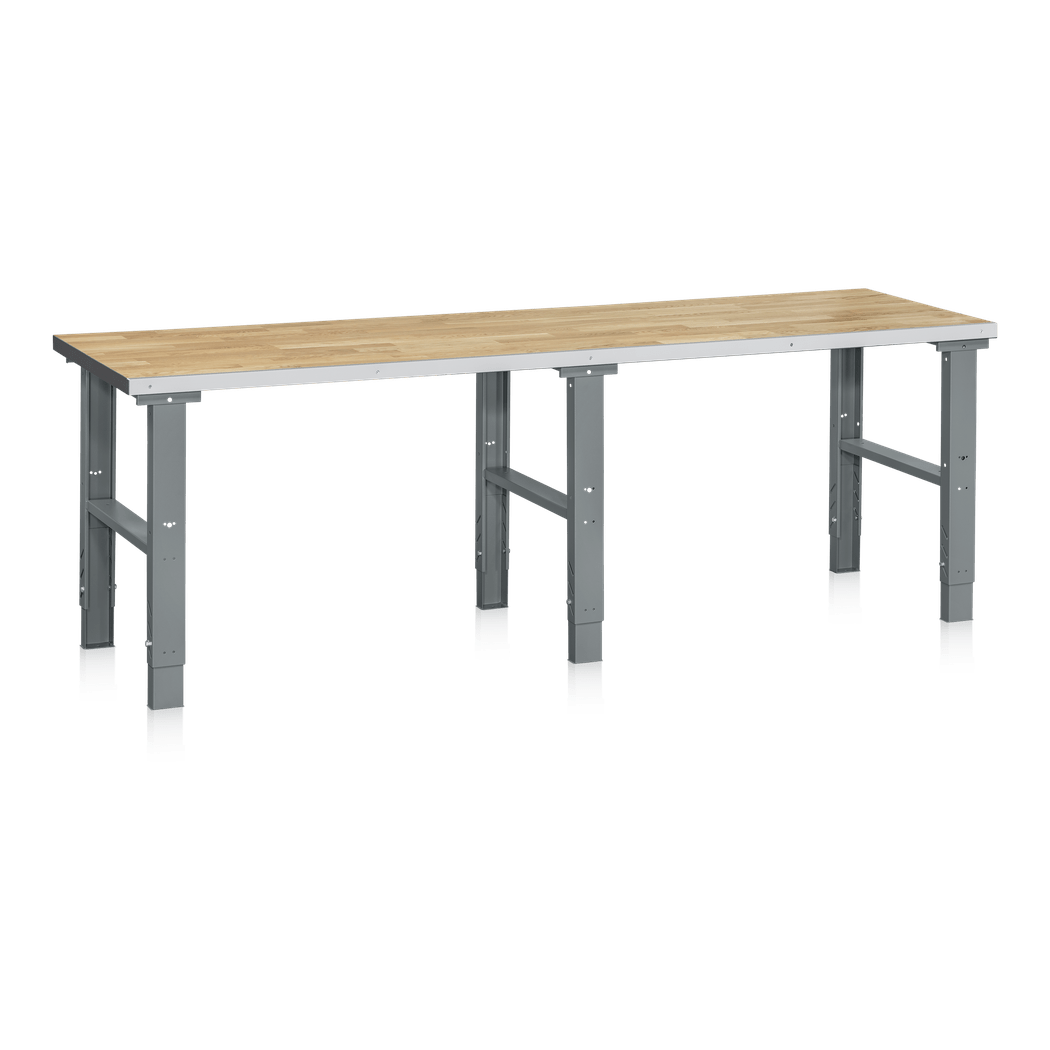 Arbetsbord HD, 500kg, 1200-2500x800mm med justerbara ben och slitstark ekparkett bordsskiva för verkstad och montering.