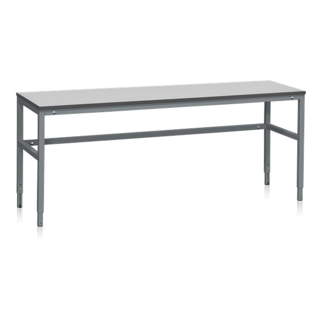 Arbetsbord LD 800-2000x600 mm Laminat med justerbara ben och slitstark grå laminatskiva för industri och verkstad.