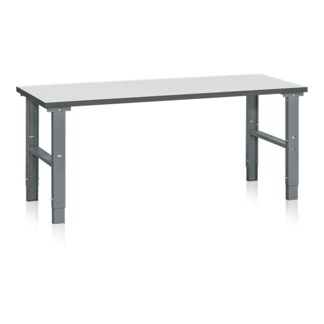 Arbetsbord HD, 500kg, 1200-2500x800mm, laminat med justerbara stålben och robust arbetsyta för tunga uppgifter.