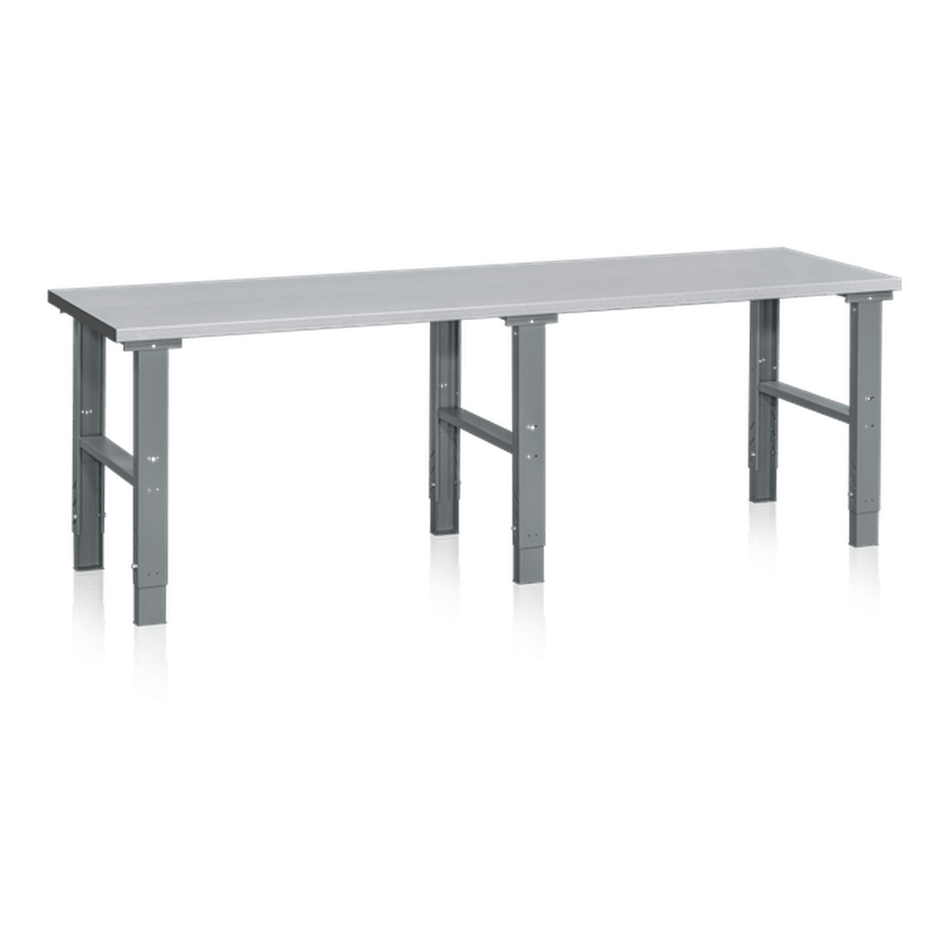 Arbetsbord HD 500 1200-2500x800 mm Stål med justerbara ben och robust aluminiumprofil för industriellt och hobbybruk.