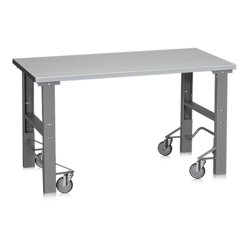 Arbetsbord mobilt, 1600-2000x800mm, 500kg med höj- och sänkbara ben och mobila hjul för verkstad och hem.