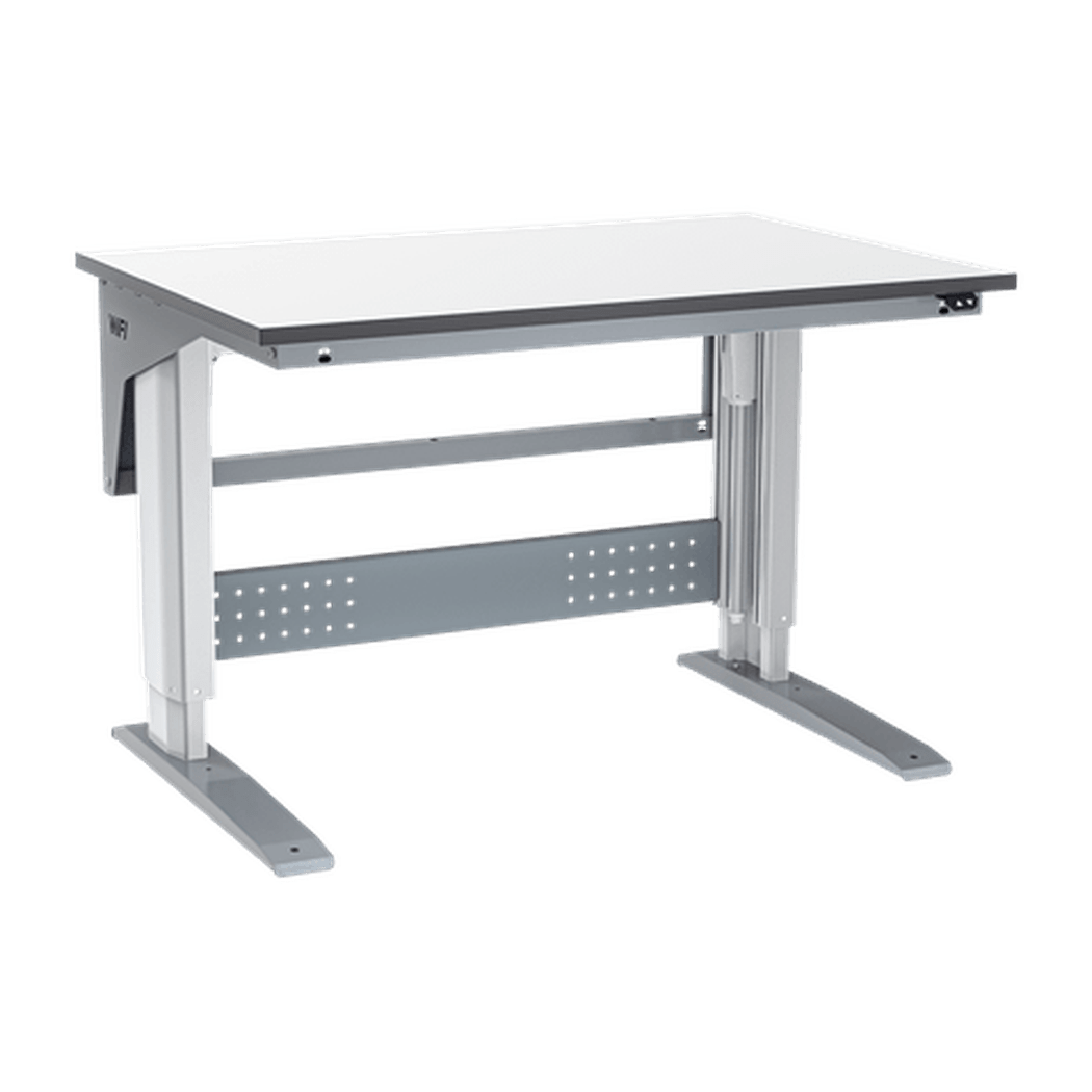 Höj- & Sänkbart arbetsbord, 1200-2000x800mm med grå laminat, 300 kg lastkapacitet och elektrisk höjdjustering.