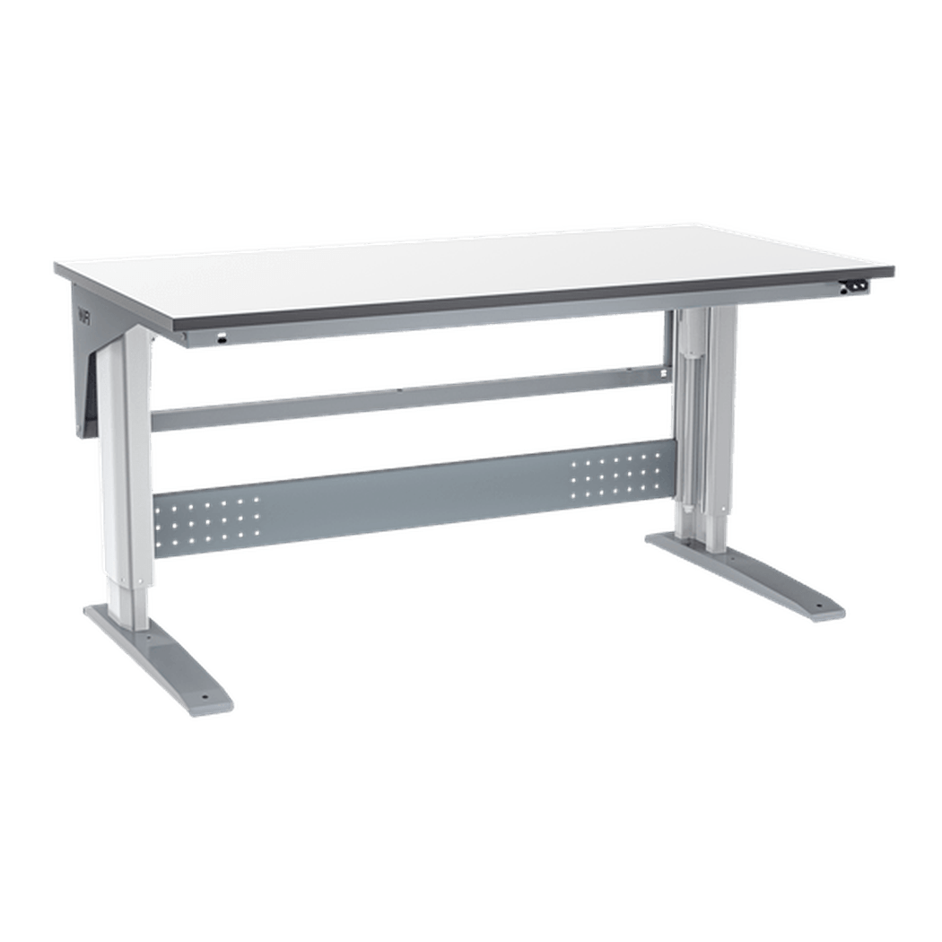Höj- & Sänkbart arbetsbord, 1200-2000x800mm, 300kg, grå laminat med elektrisk höjdjustering och stabil konstruktion.