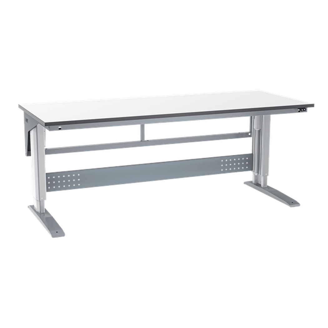 Höj- & Sänkbart arbetsbord, 1200-2000x800mm, 300kg, grå laminat med elektrisk höjdjustering och stabil stålram.