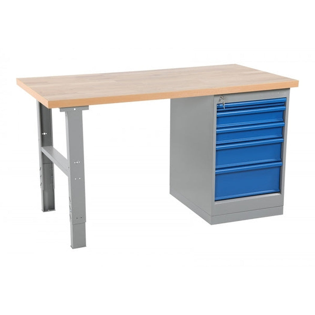 Arbetsbord med skåp, 5 lådor, 1600x800mm med robust konstruktion och praktisk förvaring för verktyg och material.