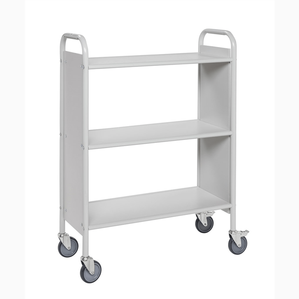 Arkivvagn, 3 hyllplan, 780x345x1115mm, 150kg, ljusgrå med hjul och robust design för effektiv dokumenthantering.
