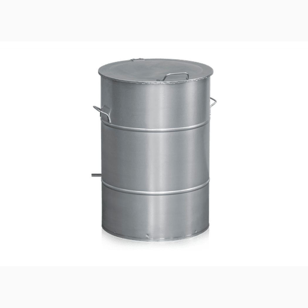 Avfallsbehållare, höjd 780 mm, 160 liter i varmförzinkad stålplåt med uppfällbart lock och bärhandtag.