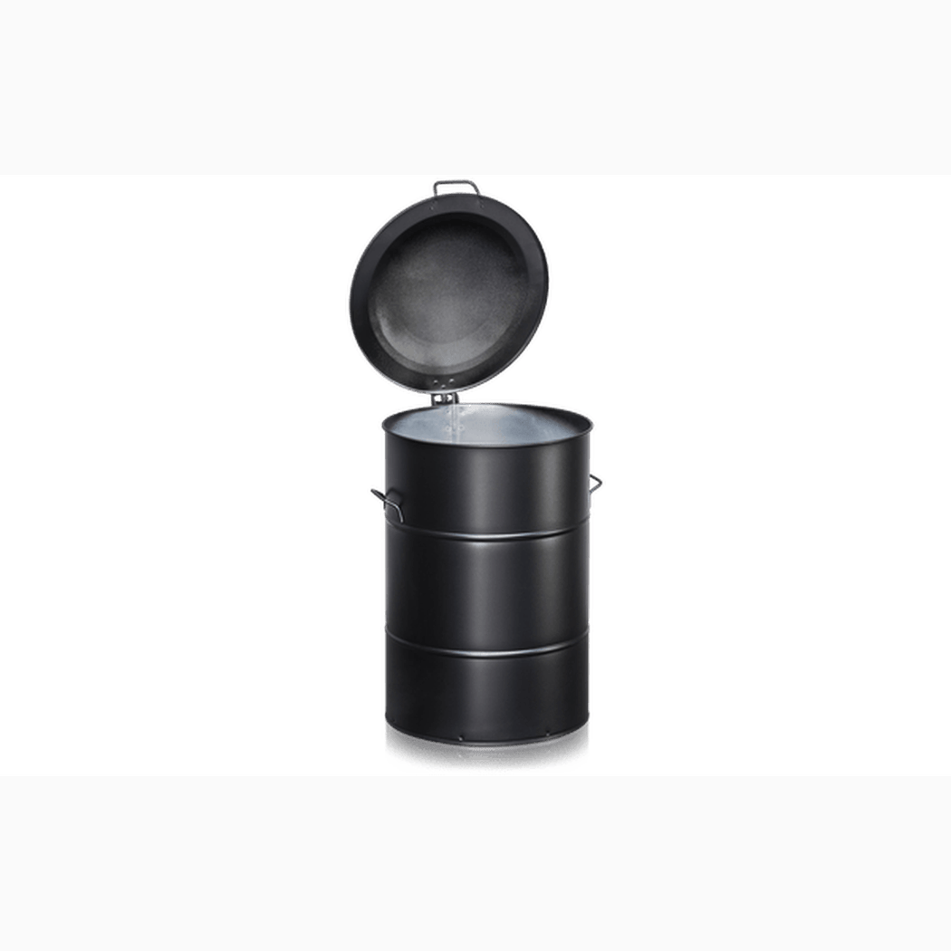 Avfallsbehållare, höjd 780 mm, 160 liter, svart cylinderformad behållare med uppfällbart lock och bärhandtag.