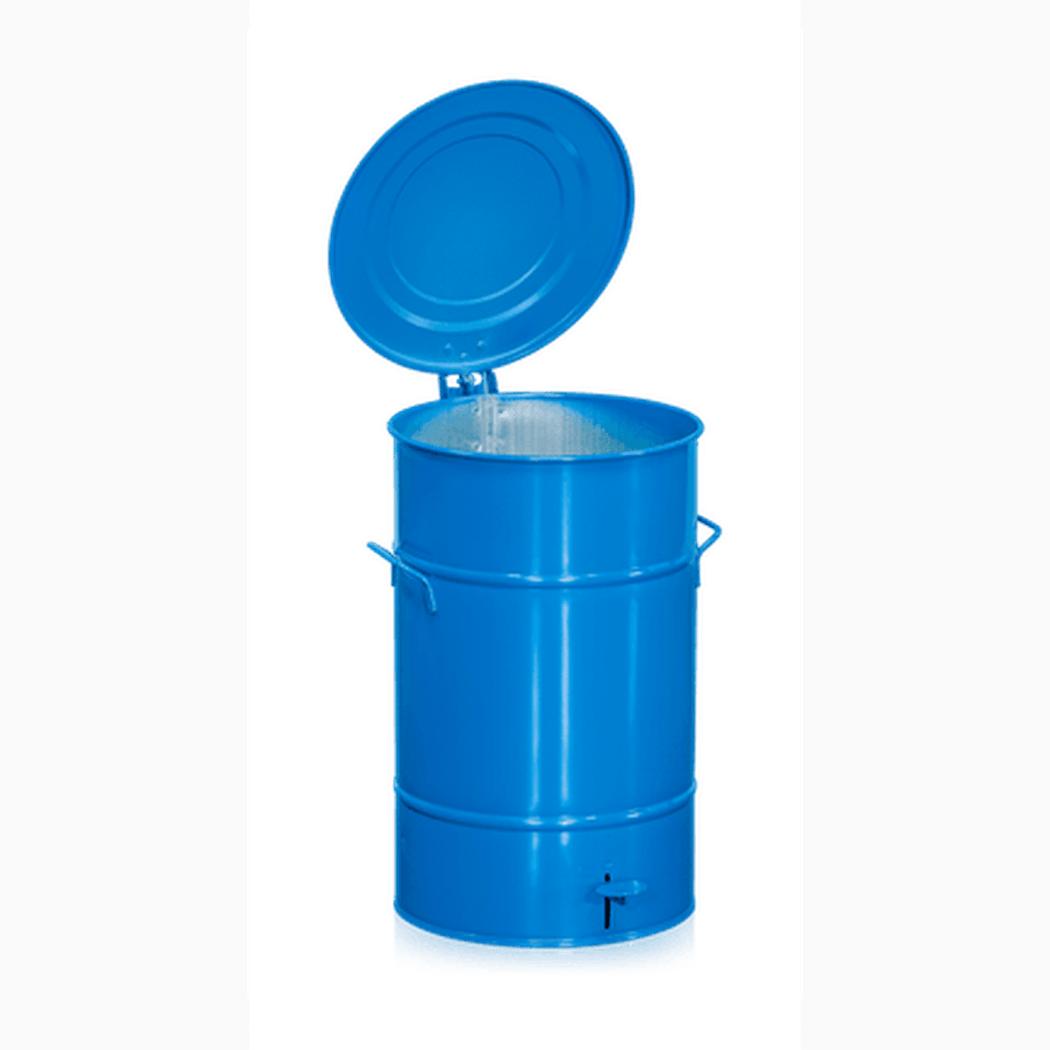 Avfallsbehållare, höjd 610 mm, 70 liter, inkl. fotpedal i blått, med cylinderform och fotpedal för hygienisk avfallshantering.