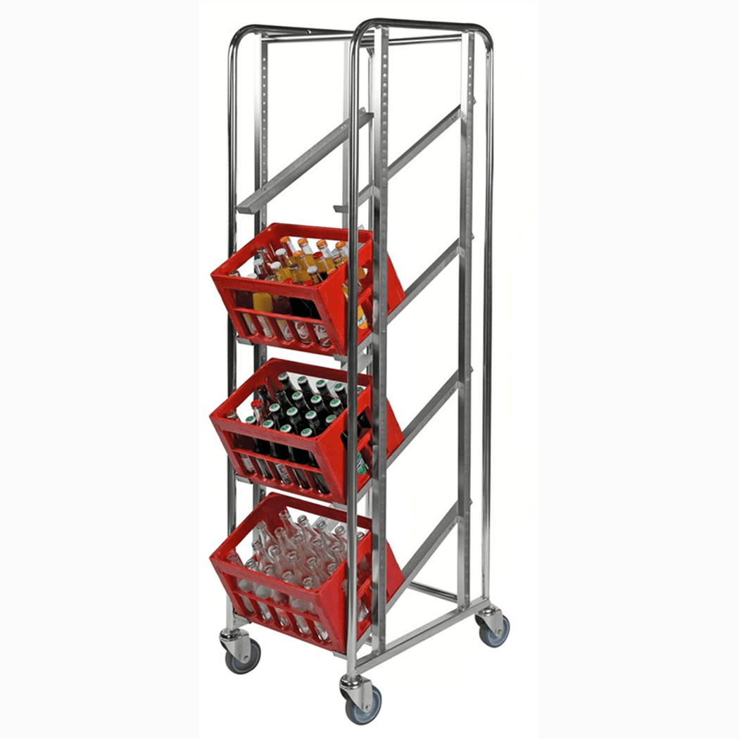 Backvagn, 410x585x1880mm, 4 hyllplan i elförzinkat stål med justerbara skenor och 4 hjul för effektiv transport av backar.
