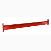 A single orange Bärbalk 1850mm, 2 pallar, metal warehouse racking beam with connector ends, ideal for tunga laster in lager och logistik, isolated on a white background.