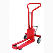 Butiksgaffellyftvagn för 1/4 pallar, Röd med mekanisk höj- och sänkningsfunktion för effektiv pallhantering.